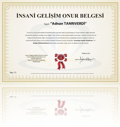 İnsani Gelişim Onur Belgesi