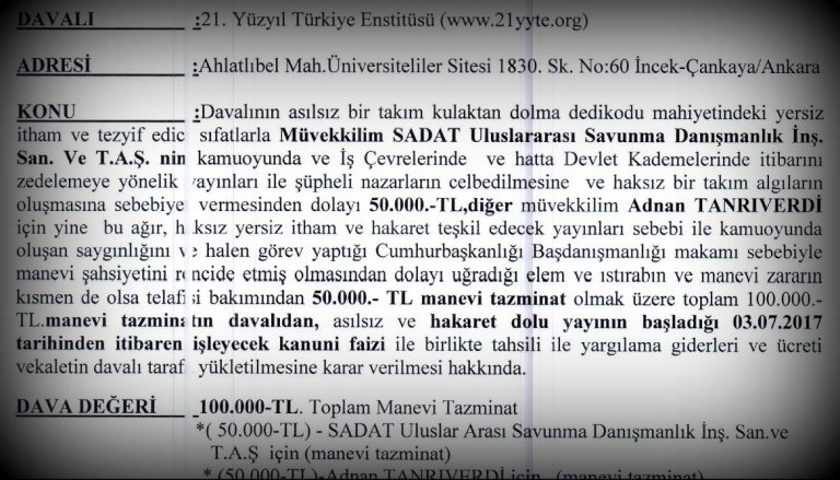 Our compensation request due to fake news published at 21. Yüzyıl Institute