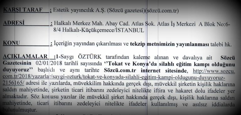 Our Request to Stop Access for the Sözcü Newspaper due to Lying News