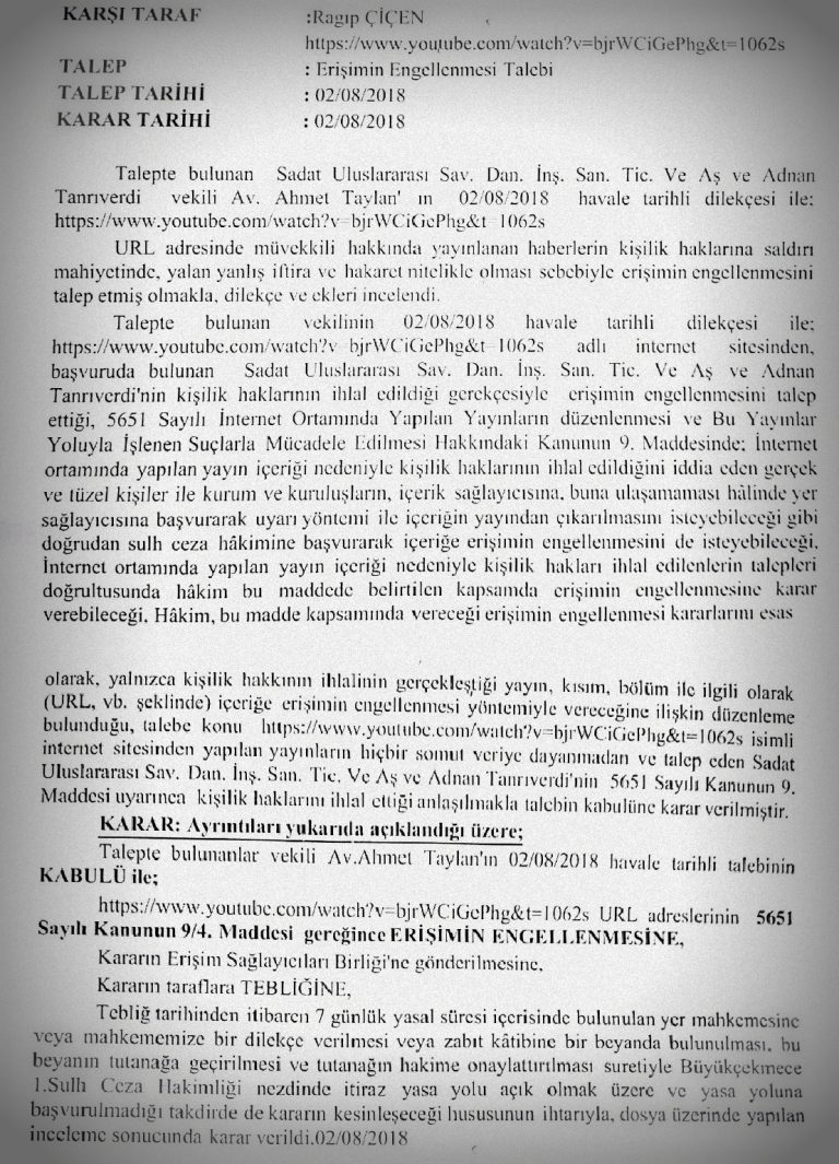 Ragıp Çiçen Mahkeme Kararı