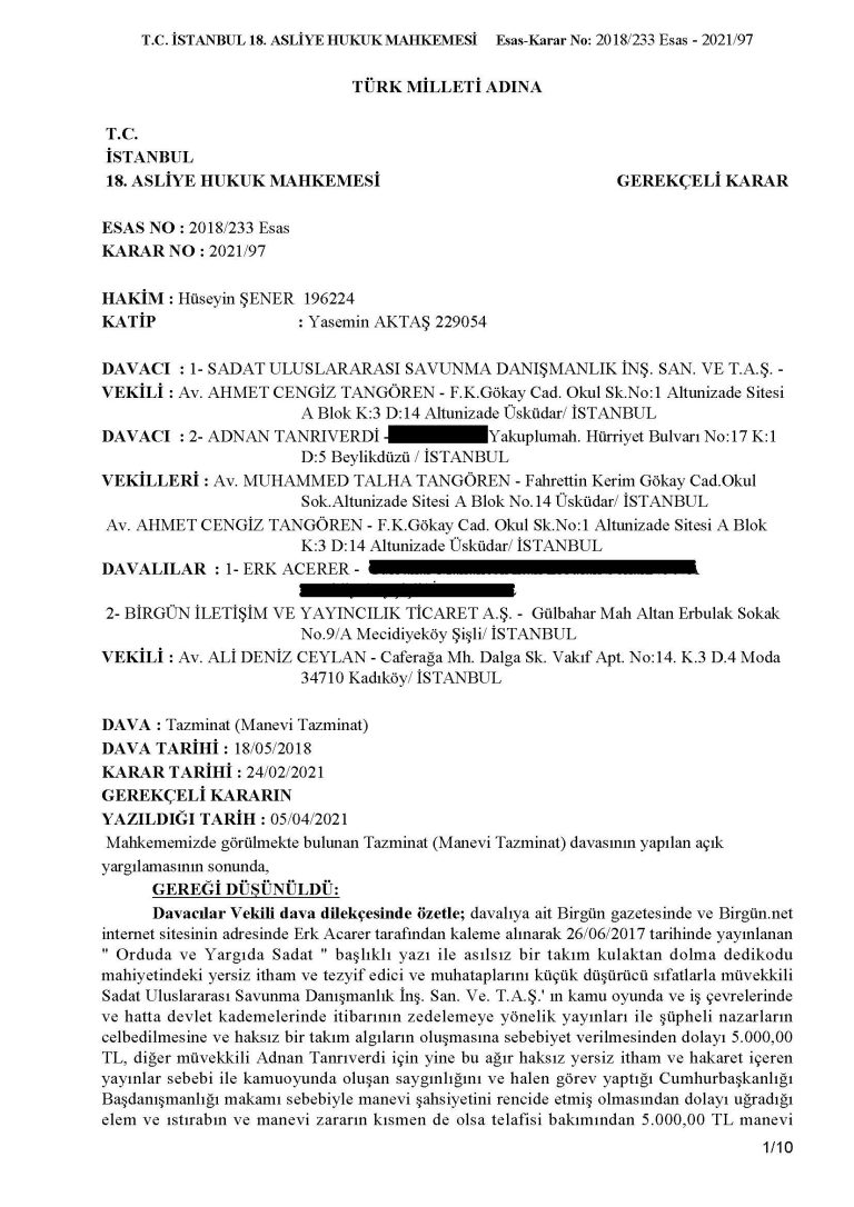 Erk Acarer’e Tazminat Kararı
