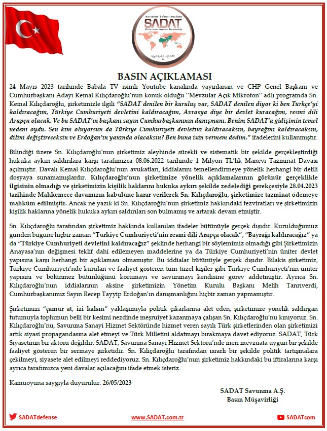 Kılıçdaroğlu’nun 24 Mayıs 2023 tarihli iddiaları hakkında Basın Açıklaması