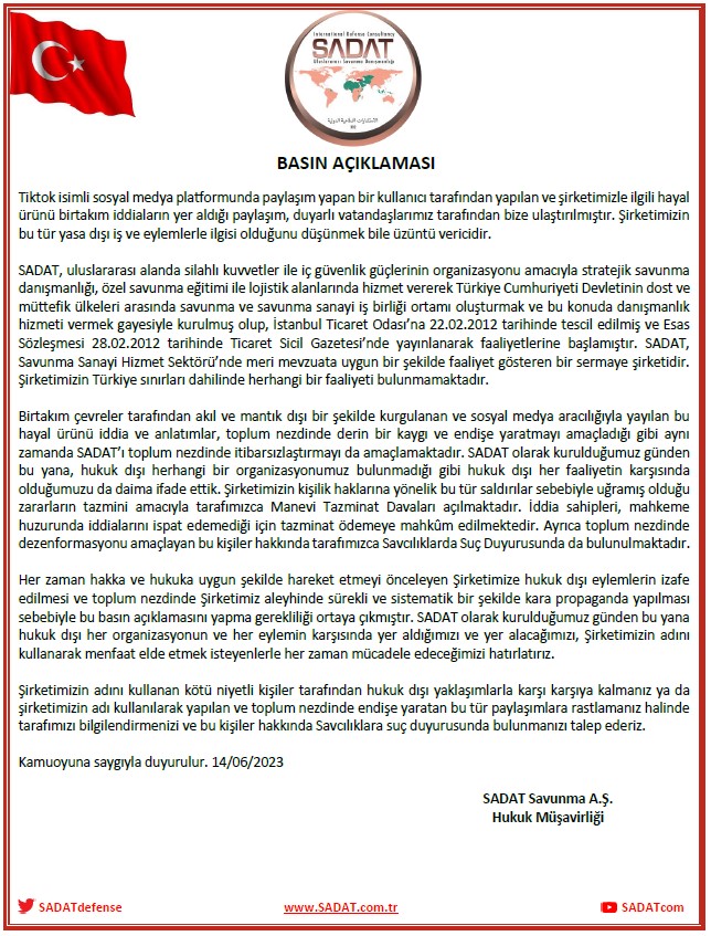Medyada yer alan Şirketimizle ilgili asılsız iddialar hakkında basın açıklaması