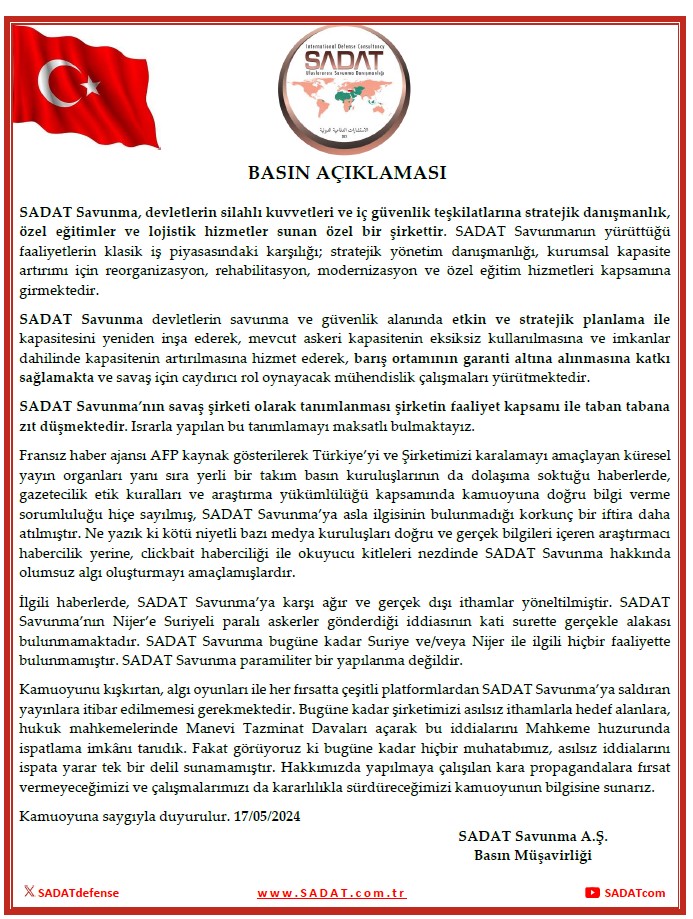 AFP – Agence France Presse kaynaklı haberlerle ilgili Basın Açıklaması