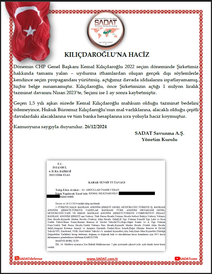 Kılıçdaroğlu’na Haciz