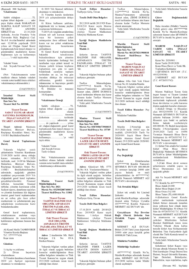 Ticaret Sicil Gazetesi Genel Kurul İlanı