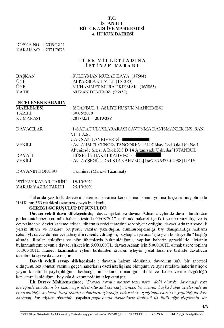 “İşte Yeni Kontrgerilla” safsatasına tazminat!